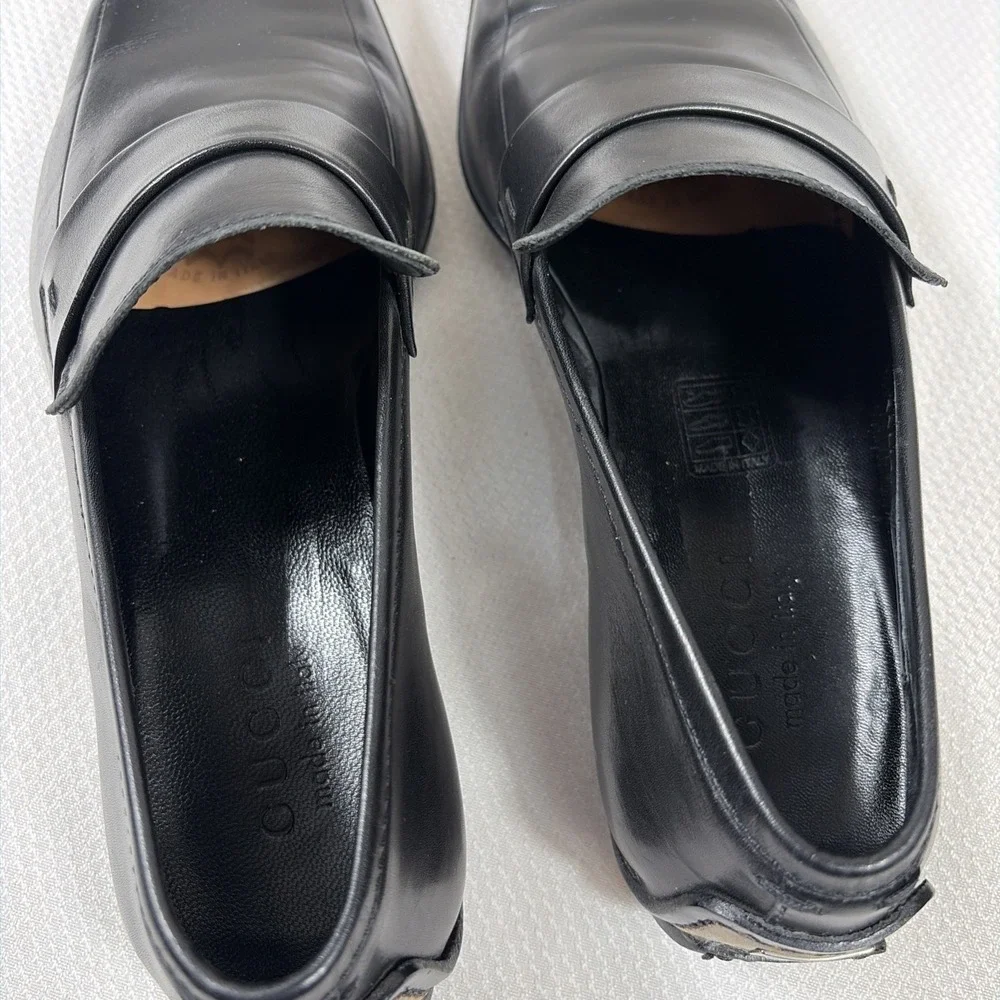 GUCCI Men's Black Double GG Logo Leather dress‎ loafers Italy 40 / US 7E w/ COA